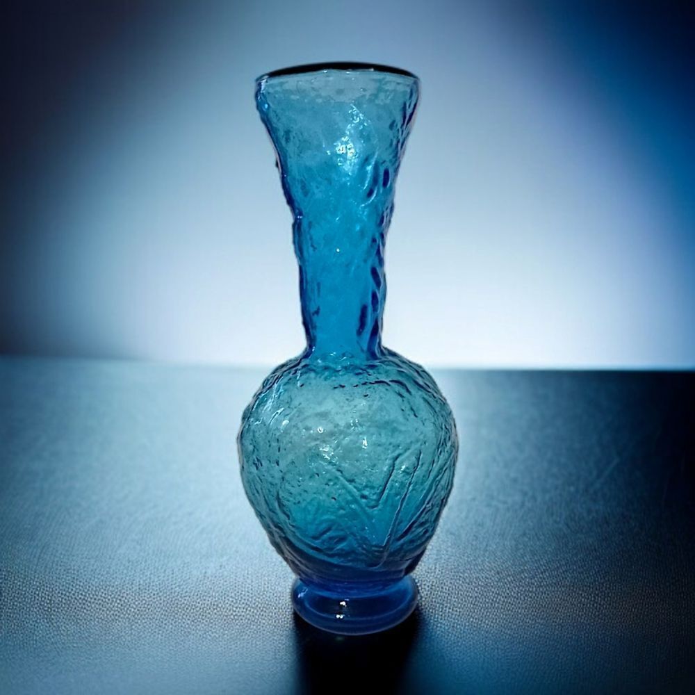 Empoli Glass Embossed Vase Flared Blue Textured Italian Ikebana MCM Abstract - Picture 10 of 15
